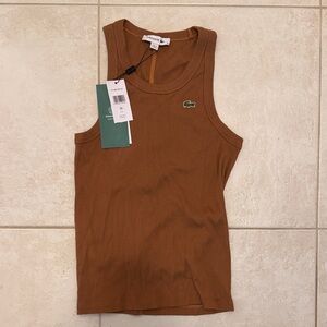 Lacoste Tan Ribbed Sleeveless Top